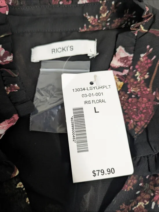 Ricki's Black Floral Midi Dress with Pink & Gold Blooms - Picture 2 of 2